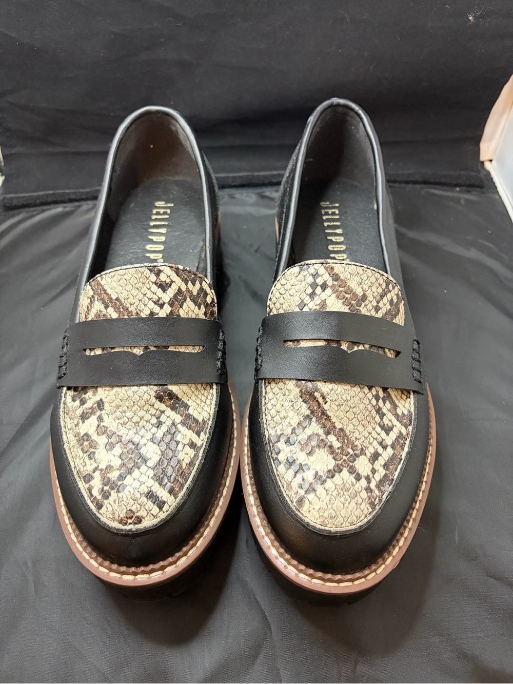 Jellypop Stunning Women's Black & Snake Skin Penny Loafer Shoes Size 7.5M